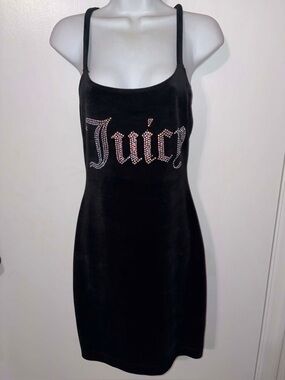Juicy Couture Black Mini Velvet Slip Dress with Crystal 'Juicy' Logo